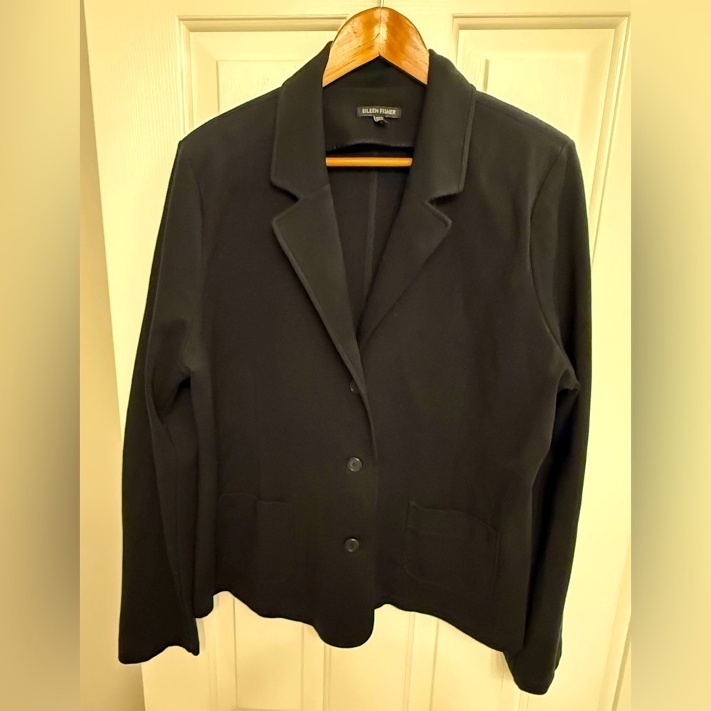 **Eileen Fisher Black Lightweight Blazer Jacket – Women’s XL, Viscose**